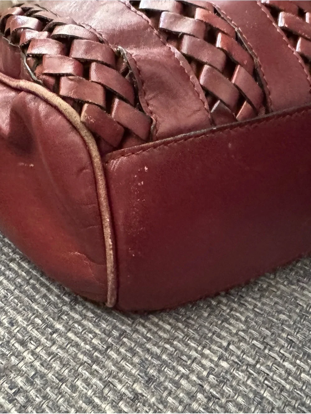 Etienne Aigner Vintage Cognac Brown Woven Leather Satchel Handbag